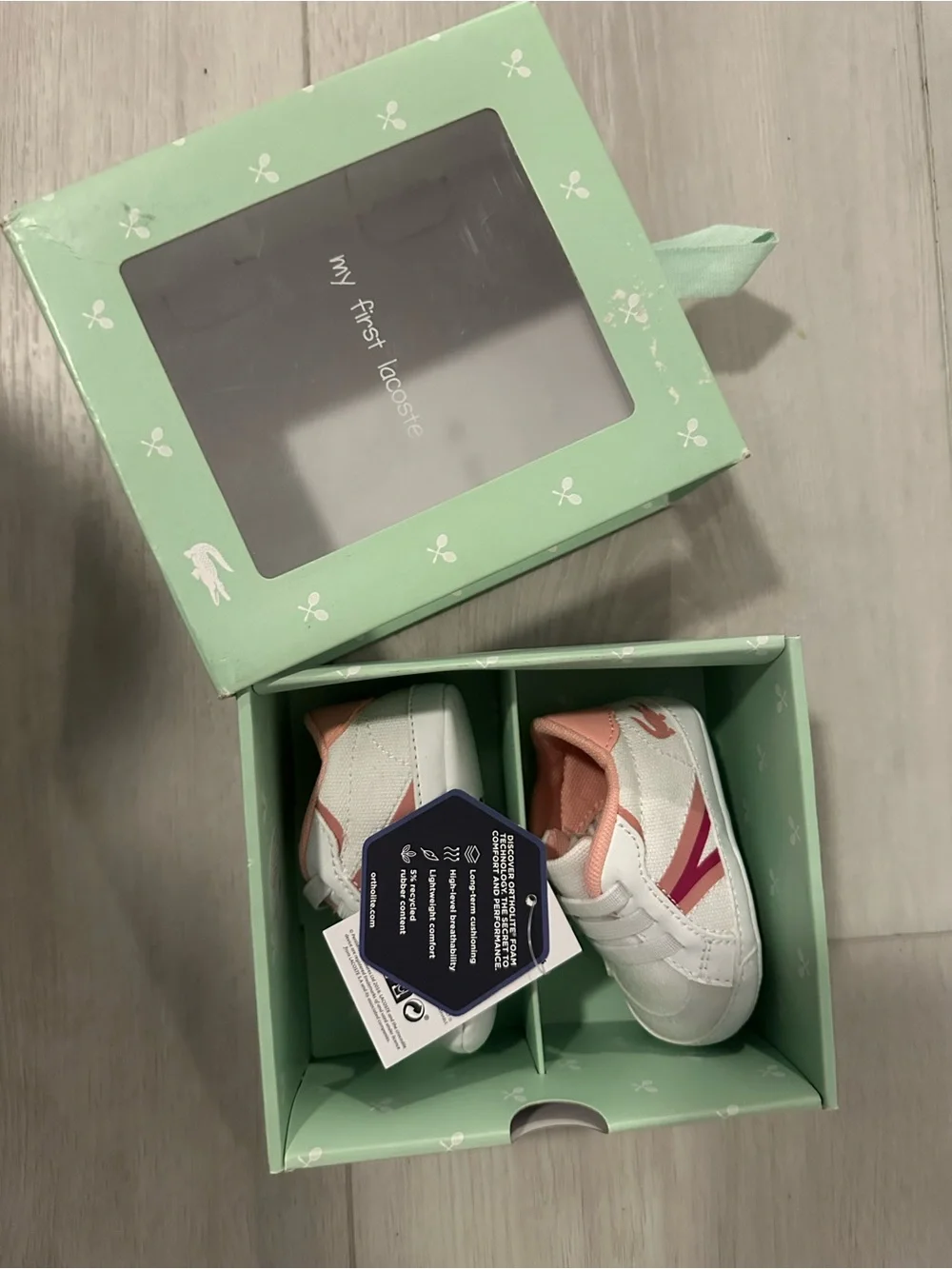 Lacoste White Baby Sneakers with Pink and Red Accents